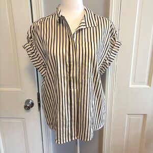 Frame Womens XS Sheila Shirt Black White Striped Boxy Rolled Cuff Sleeves